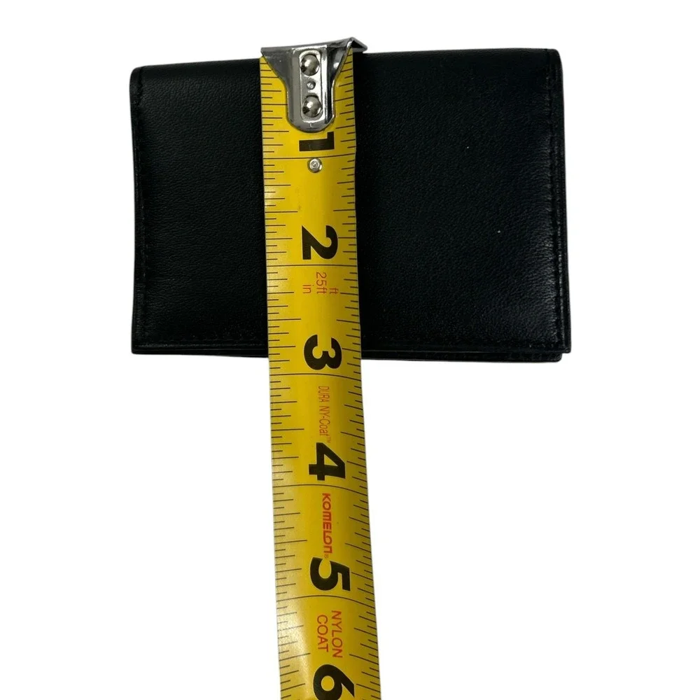 Minimalist Black Genuine Leather Bifold Card Wallet & ID Case Slim
